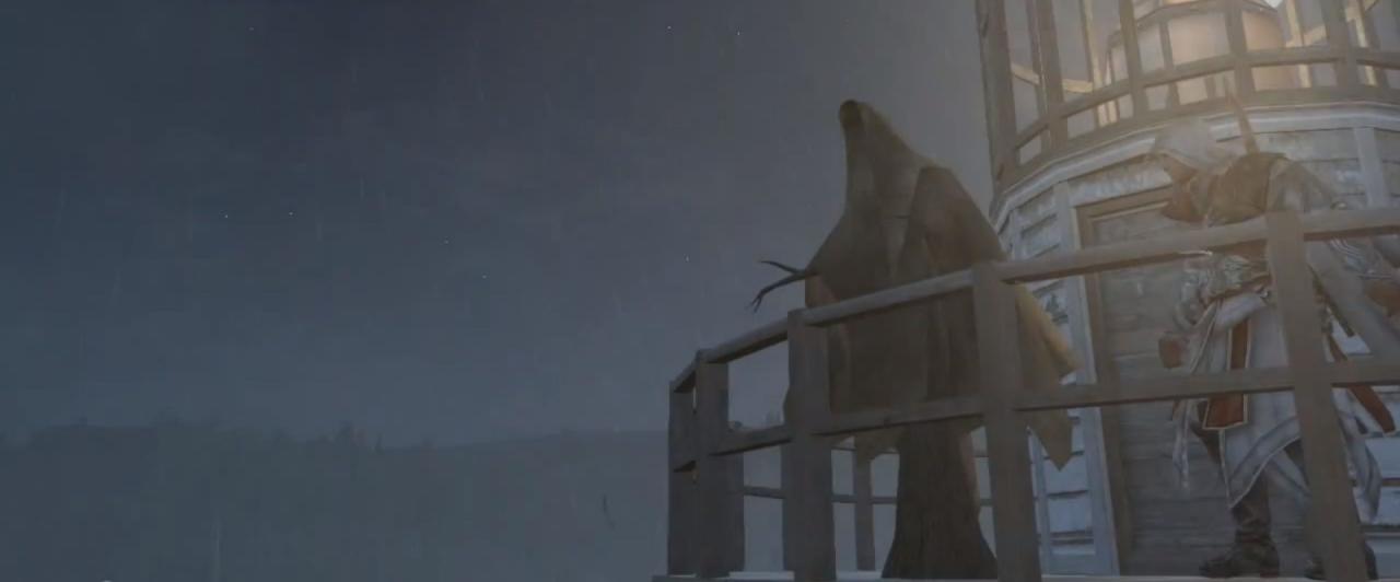 [14/01/2013] In der Assassins Creed 3 Quest der verfluchte Leuchtturm findet ihr eine Vogelscheuche, die die Seeleute grüßt.