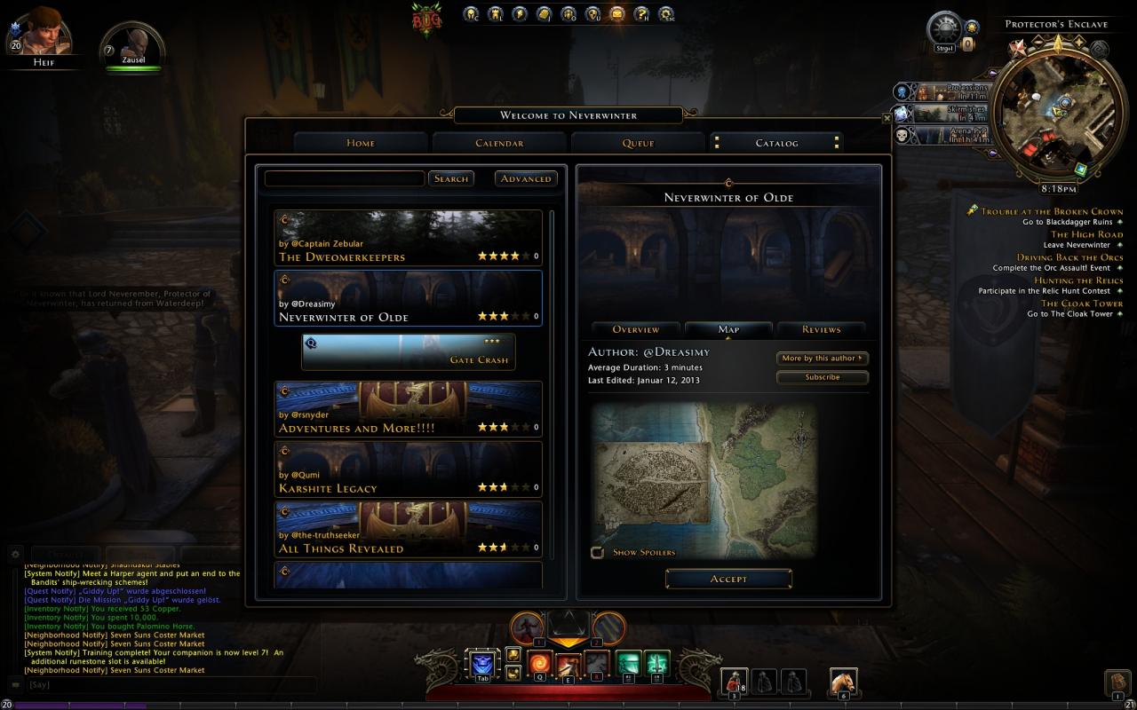 [08/02/2013] Neverwinter: Die von Spielern erstellten Foundry-Abenteuer werden übersichtlich präsentiert