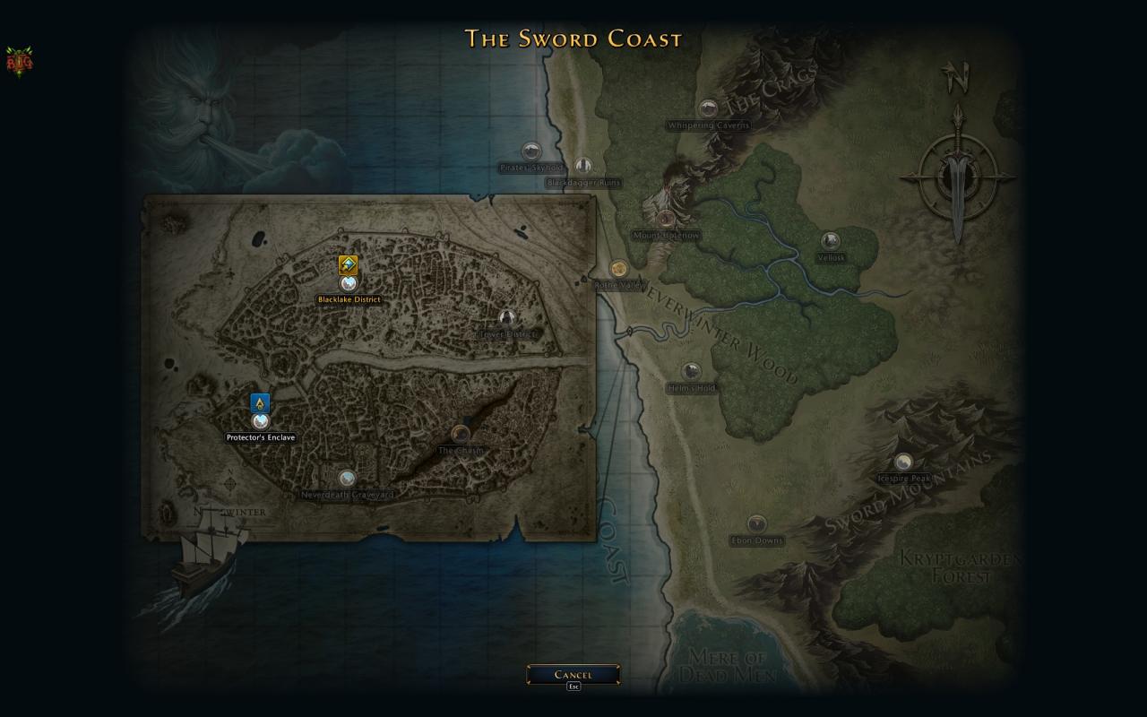 [08/02/2013] Neverwinter: Über diese Karte gelangt Ihr zu den Schlüsselpunkten in Niewinter