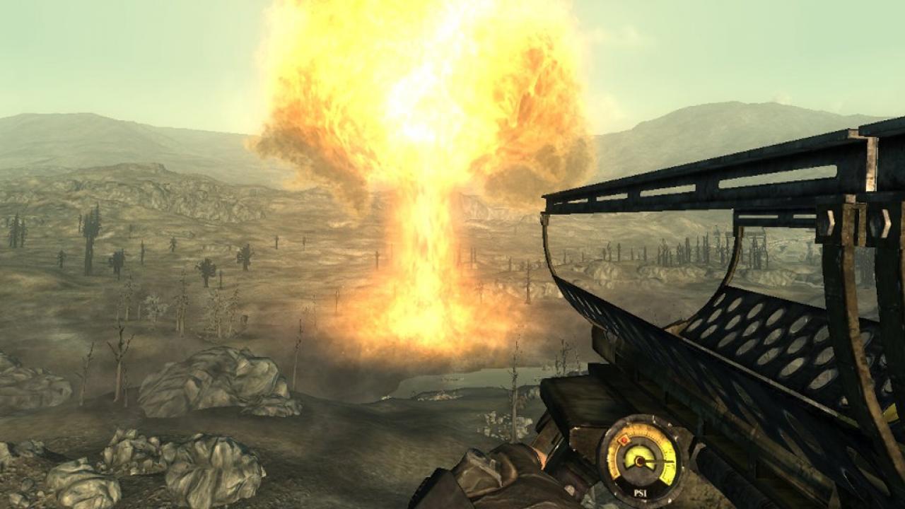 [04/03/2013] MIRV - Kein Wunder, dass in Fallout die menschliche Zivilisation praktisch ausgerottet wurde. Der MIRV wird mit taktischen Atomrakten geladen, die alles Leben im Umkreis der Einschlagsstelle auslöschen. Auf dem Screenshot ist der Wirkungsbereich gut zu sehen. Ganz schön gefährlich, diese Wumme!
