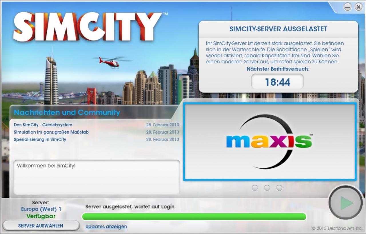 [07/03/2013] SimCity folgt dem gleichen Muster von Diablo 3. Wenige Tage vor Release versprach Publisher Electronic Arts einen reibungslosen Start in Europa, nachdem in Übersee schon das Chaos ausgebrochen war. Der Rest steht in den Geschichtsbüchern. 