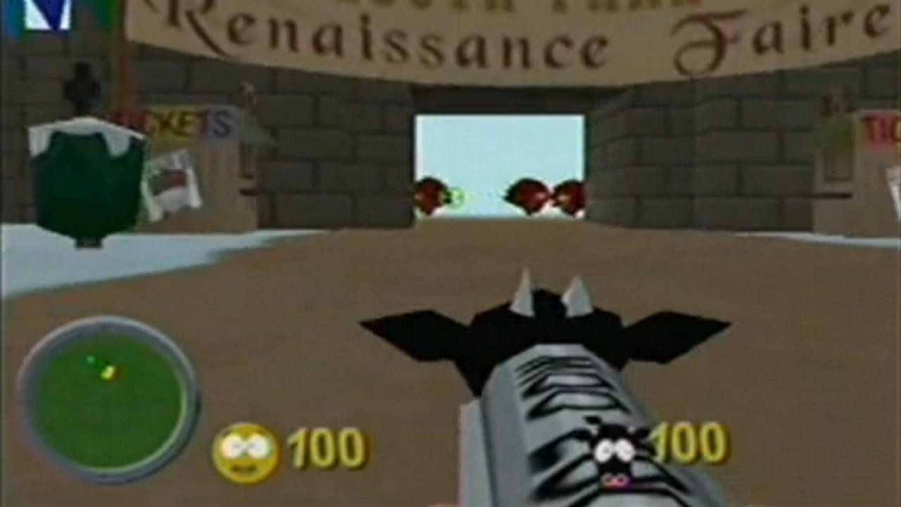 [29/04/2013] Die Kuh-Kanone aus South Park (N64) verschießt Kühe. Sicherlich stärker als die Cluckshot, aber nicht so effektiv wie die Hai-Kanone. 