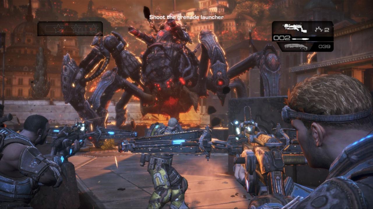 [09/04/2013] Gears of War: JudgmentIm Prequel der Gears Reihe bekommt man auch eine mächtige Armbrust. Nehmt das ihr schleimigen Biester.