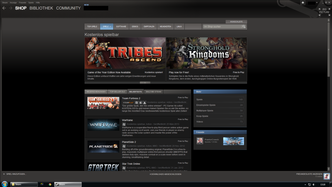 [28/05/2013] Auch Free-2-Play-Spiele werden über Steam vertrieben.