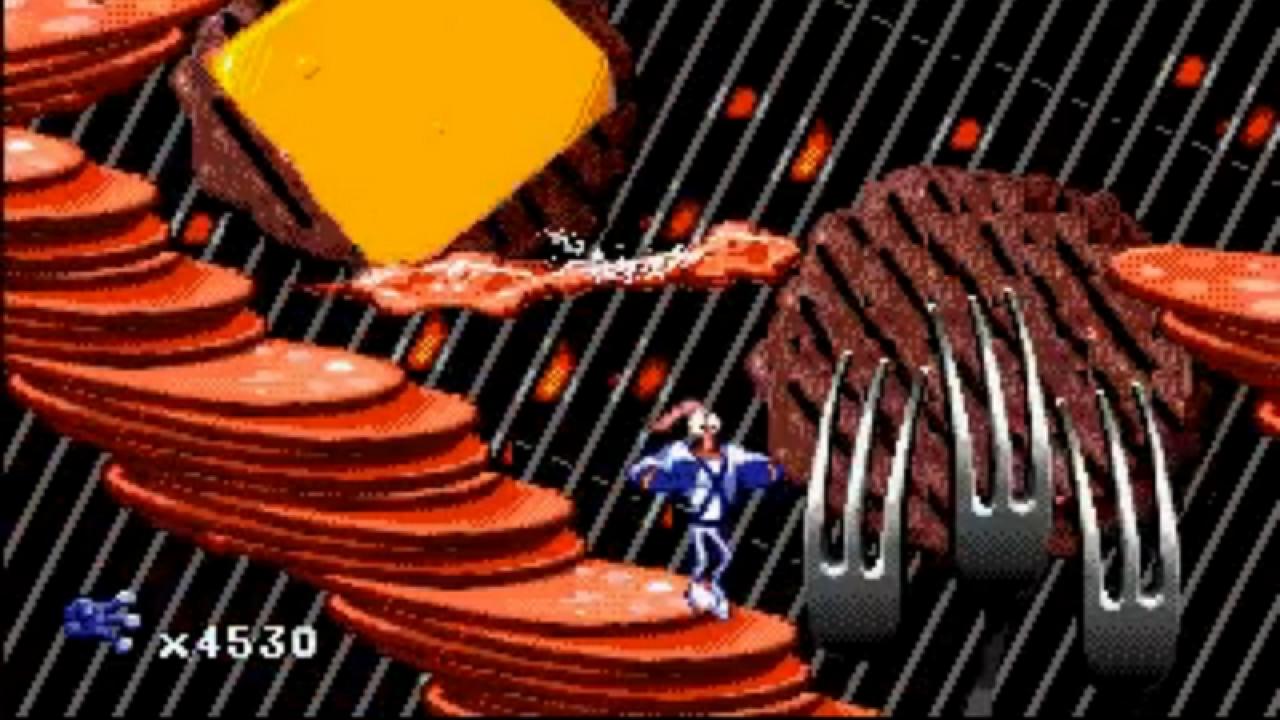 [27/05/2013] Earthworm Jim 2 - Das Totally Forked-Bonuslevel ist nur bedingt abgedrehter als der Rest des Spiels. Über Speckstreifen und Pancakes hüpft ihr über einen Grill.