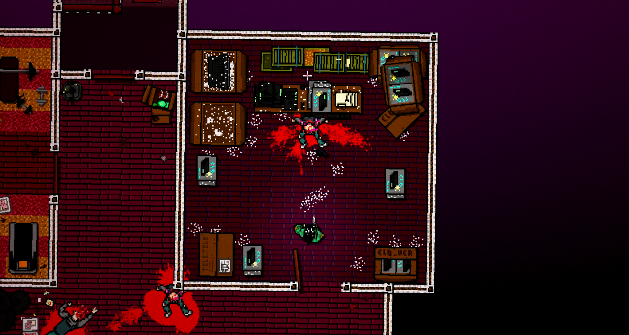 [19/06/2013] Das Chaos in Hotline Miami wird durch die Spielmechanik geschaffen. Ihr seht euch einer Übermacht an Gegnern gegenübergestellt. Der Clou: Nach einem Treffer ist schon Schluss und ihr müsst den Level neu starten. Hier braucht ihr schnelle Reflexe, um in dem Wirrwarr noch durch zu schauen.