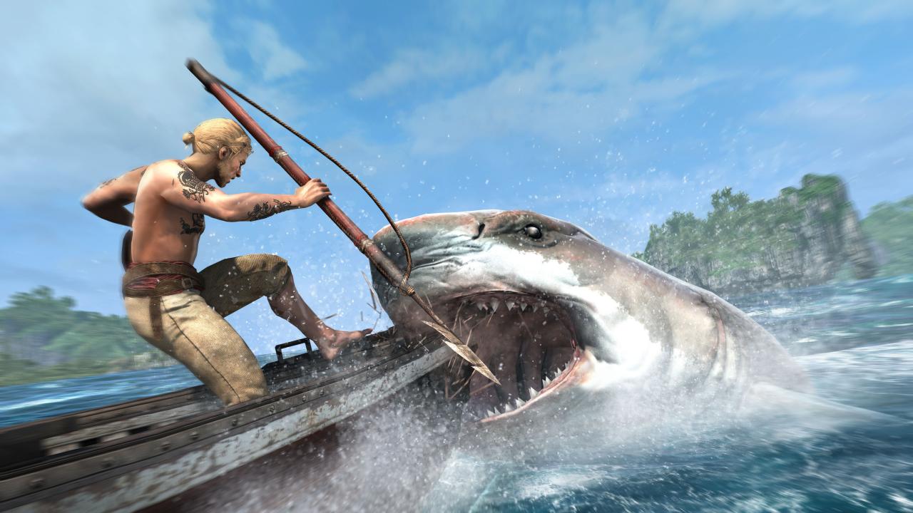 [23/07/2013] In Assassin's Creed: Black Flag begeben wir uns nicht auf eine Angeltour nach kleinen Fischen. Hier greifen wir gleich zur Harpune, um einen Bullenhai zu erlegen.