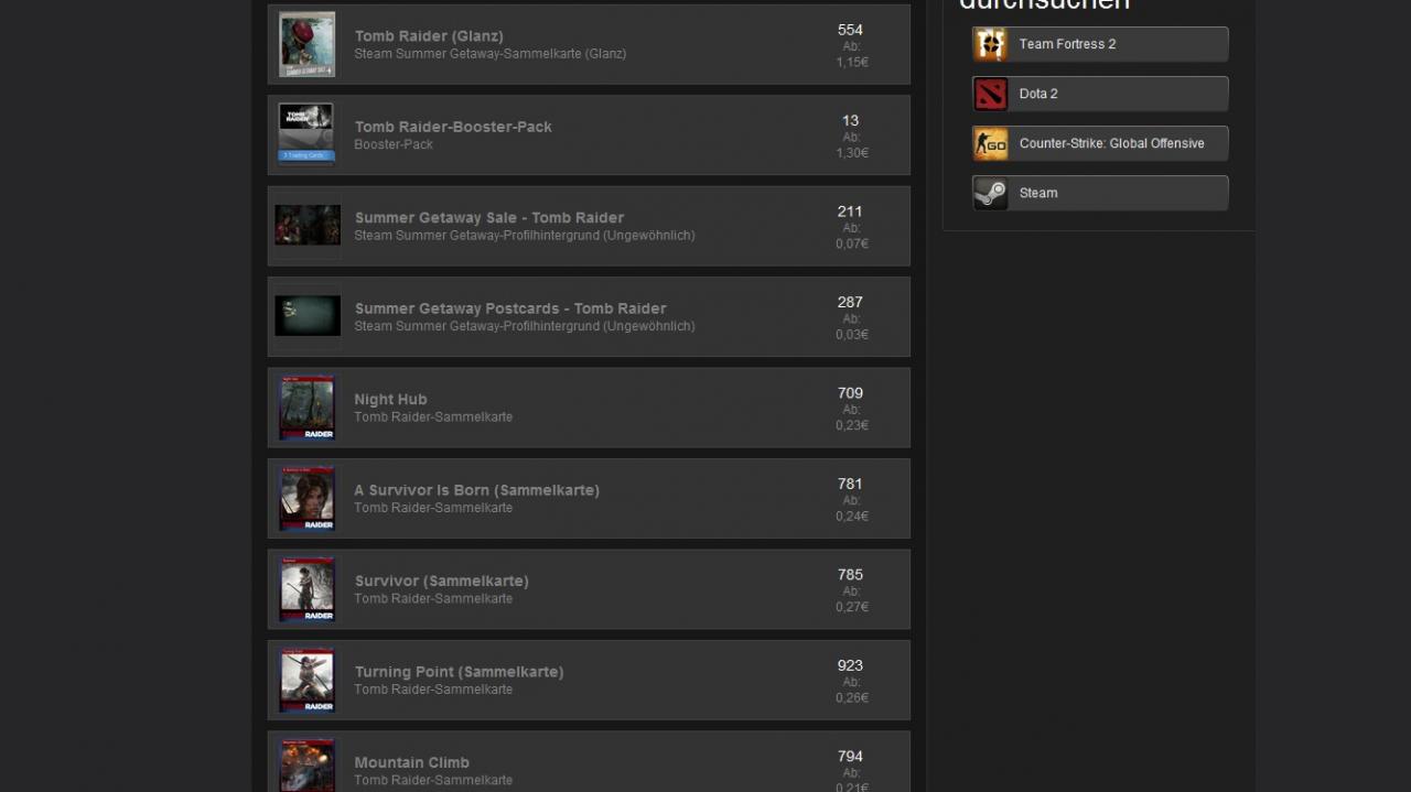 [19/07/2013] Steam-Markt zum Kartenhandel.