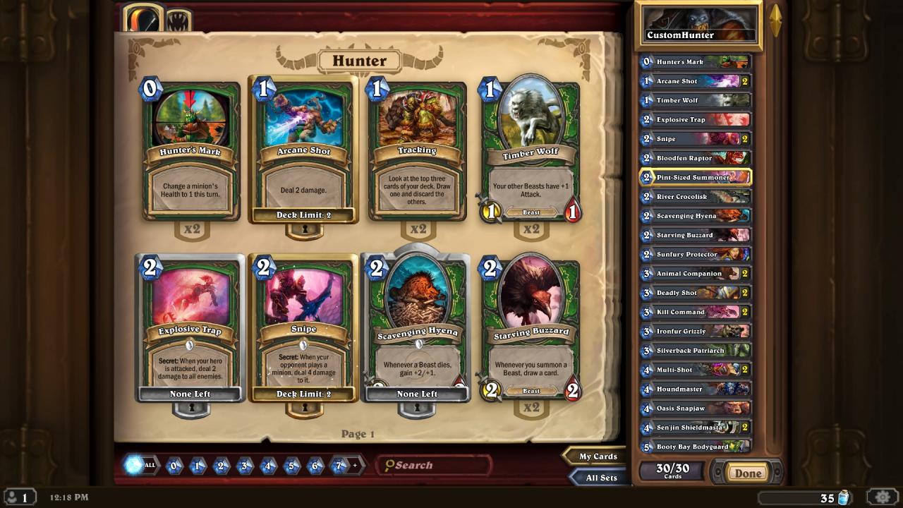 [27/08/2013] Für jede Klasse darf man ein individuelles Deck zusammenstellen. Dank zahlreicher Filteroptionen ist das schnell erledigt.