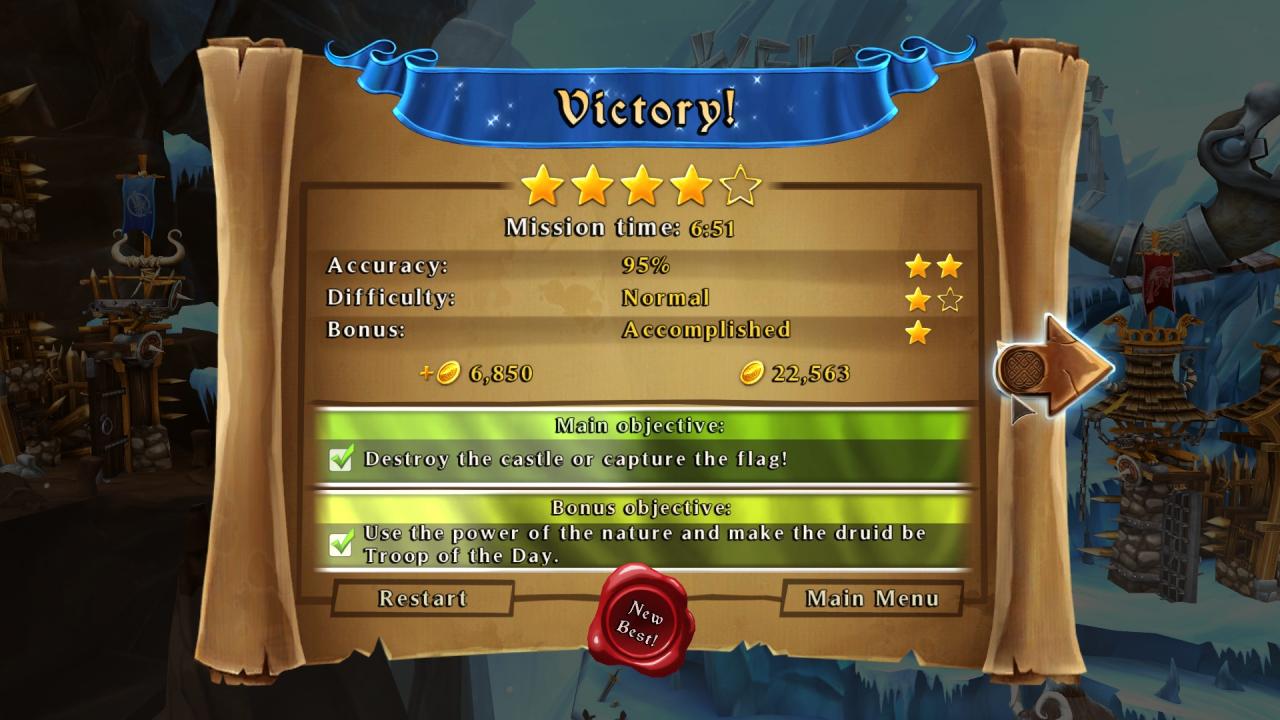 [01/08/2013] Castlestorm im Test: Jeder Einsatz bietet ein meist kniffliges Bonusziel. Wer es erreicht, bekommt zusätzliches Gold für Upgrades gutgeschrieben.