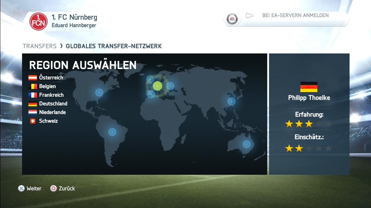 [23/09/2013] Danach sendet ihr eure verfügbaren Scouts in Länder eurer Wahl. Dort scannen die Mitarbeiter fortan die Ligen. (PS3)