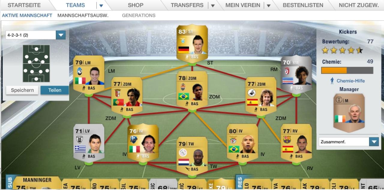 [26/09/2013] FIFA 14 Ultimate Team zeigt in der Aufstellung euer Team samt taktischer Formation, Positionen sowie euren Manager.
