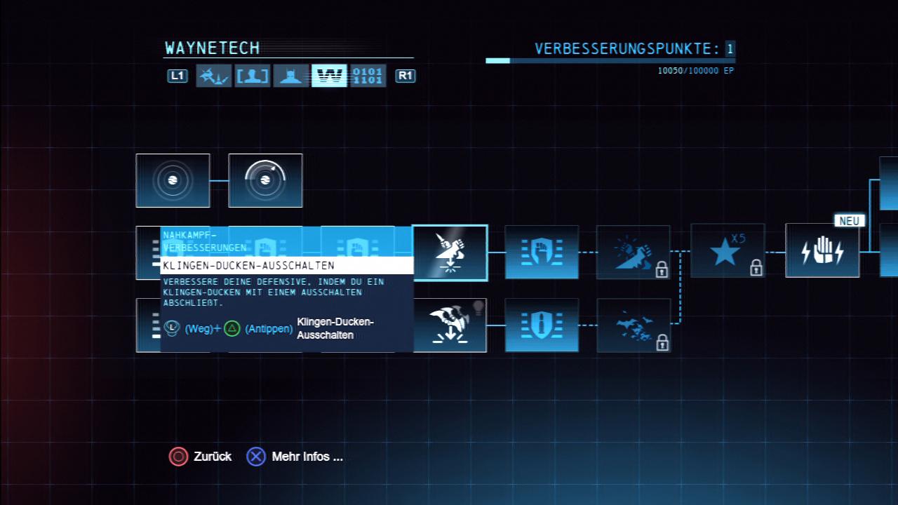 [24/10/2013] Für besiegte Gegner und gelöste Aufgaben verdient Batman Erfahrungspunkte und steigt im Level auf, wodurch er nützliche Upgrades und Statusboni freischalten kann.