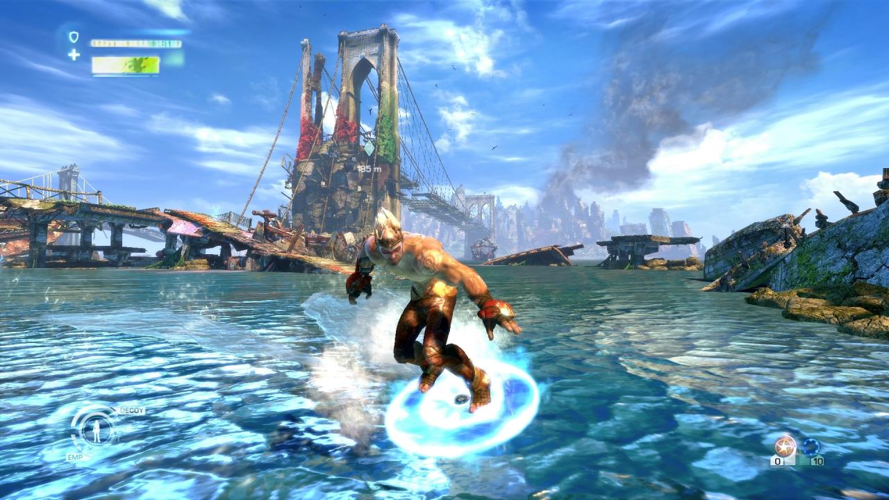 [30/10/2013] Auf seiner Cloud, einem fliegenden Energie-Diskus, schwebt Monkey lässig über das Wasser. Das sieht toll aus und spielt sich gut.