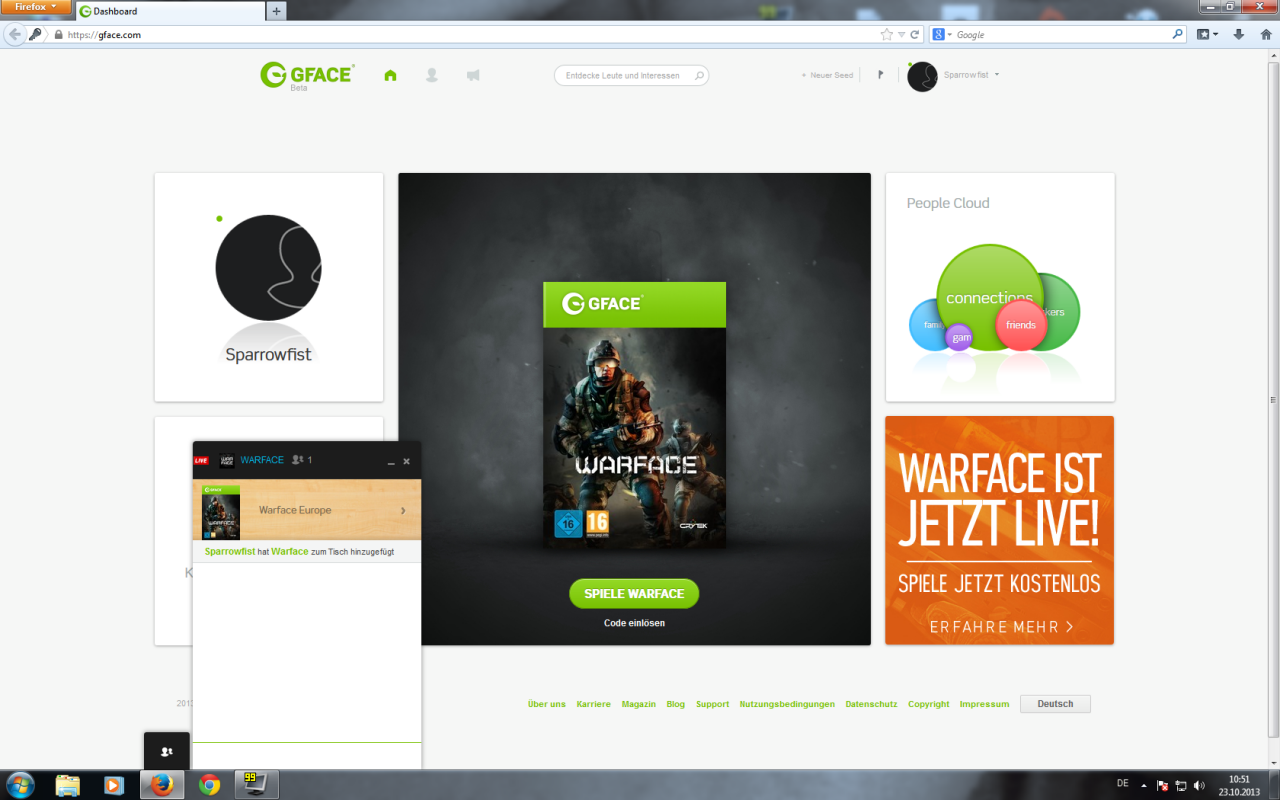 [23/10/2013] Warface im Test: Um den Shooter spielen zu können, muss man sich bei Cryteks Online-Plattform Gface registrieren.