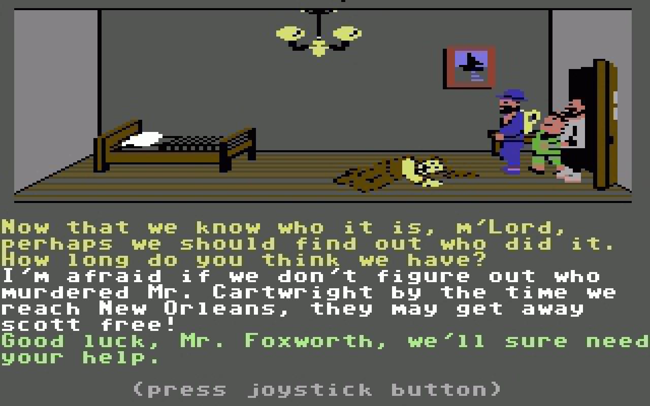[14/10/2013] Murder on the Mississippi (1986, C64, Apple II) - In dieser Detektivgeschichte in Form eines Point&Click-Adventures stellen Sie als Spielfigur Sir Charles Foxworth einen Mörder.