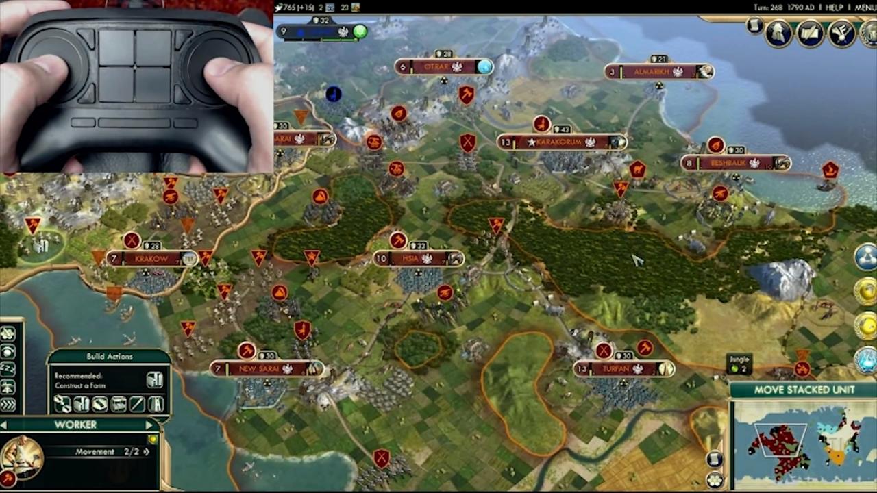 [22/10/2013] Valve zeigt in einem anschaulichen Video, wie der Controller bei diversen Genres - hier Civ 5 - funktioniert.
