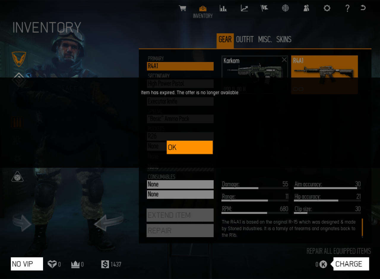 [23/10/2013] Warface im Test: Bestimme Ausrüstungsgegenstände laufen nach einer angegebenen Zeitdauer ab und lassen sich dann nicht mehr benutzen.