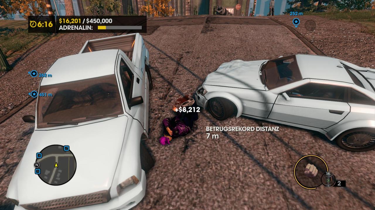[18/10/2013] Die Saints Row-Spiele sind vollgestopft mit Kuriositäten. Da gibt es natürlich auch die ein oder andere bizarre Aufgabe zu erledigen. Anstatt immer andere aufs Korn zu nehmen und umzufahren, dürft ihr euch in der Mission Versicherungsbetrug aus Saints Row 3 mal ordentlich aufmischen lassen. Ziel ist es, möglichst viel Schaden zu nehmen und euch beispielsweise vor fahrende Autos zu schmeißen.