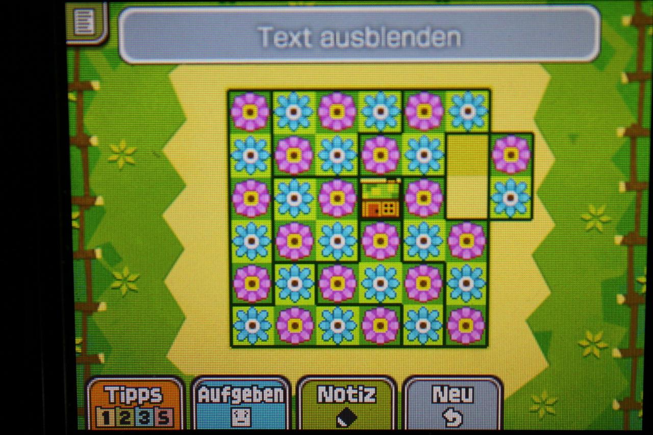 [11/11/2013] Professor Layton und das Vermächtnis von Aslant: So müsst ihr die Bausteine anordnen, um Rätsel 046: Blumiger Vorgarten 2 zu lösen.