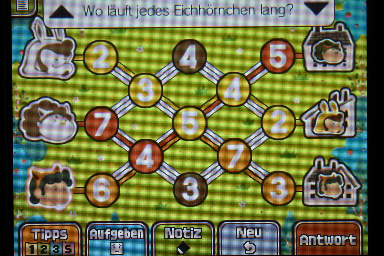 [11/11/2013] Professor Layton und das Vermächtnis von Aslant: Hier könnt ihr den Weg sehen, den die Eichhörnchen gehen müssen, um Rätsel 049: Der Weg der Eicheln 2 abzuschließen.