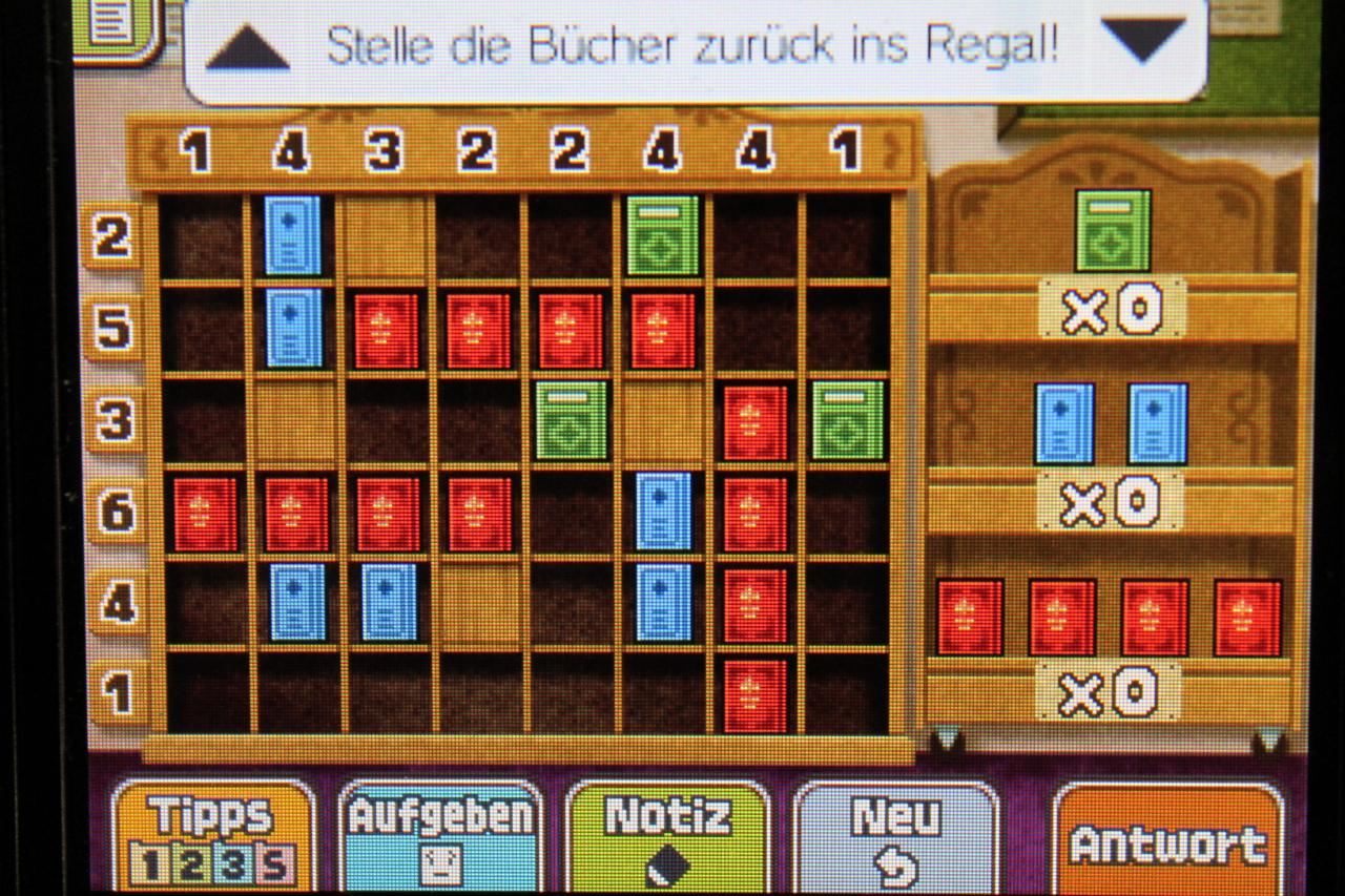 [13/11/2013] Professor Layton und das Vermächtnis von Aslant: So müssen die Bücher angeordnet werden, um Rätsel 088: In bester Ordnung 3 erfolgreich abzuschließen