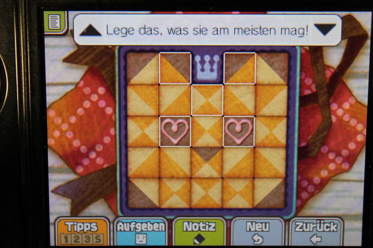 [13/11/2013] Professor Layton und das Vermächtnis von Aslant: So sieht die Lösung zu Rätsel 099: Leckere Brownies aus.