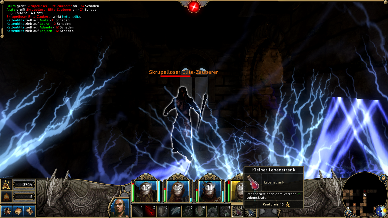 [29/11/2013] Might & Magic X: Legacy im Early-Access-Check (V.1.2.2)Autsch, der gegnerische Magier setzt uns mit seinem Blitzzauber mächtig zu.