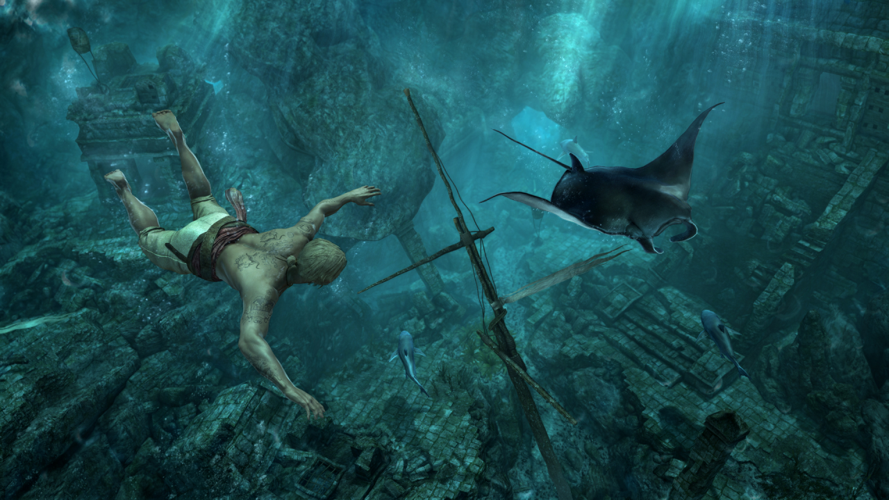 [04/11/2013] Passend zum Karibik-Setting von Assassin's Creed: Black Flag, könnt ihr euch als Edward Kenway auch in die azurblauen Tiefen stürzen, mit Haien und Walen um die Wette schwimmen und versunkene Schiffswracks erforschen.