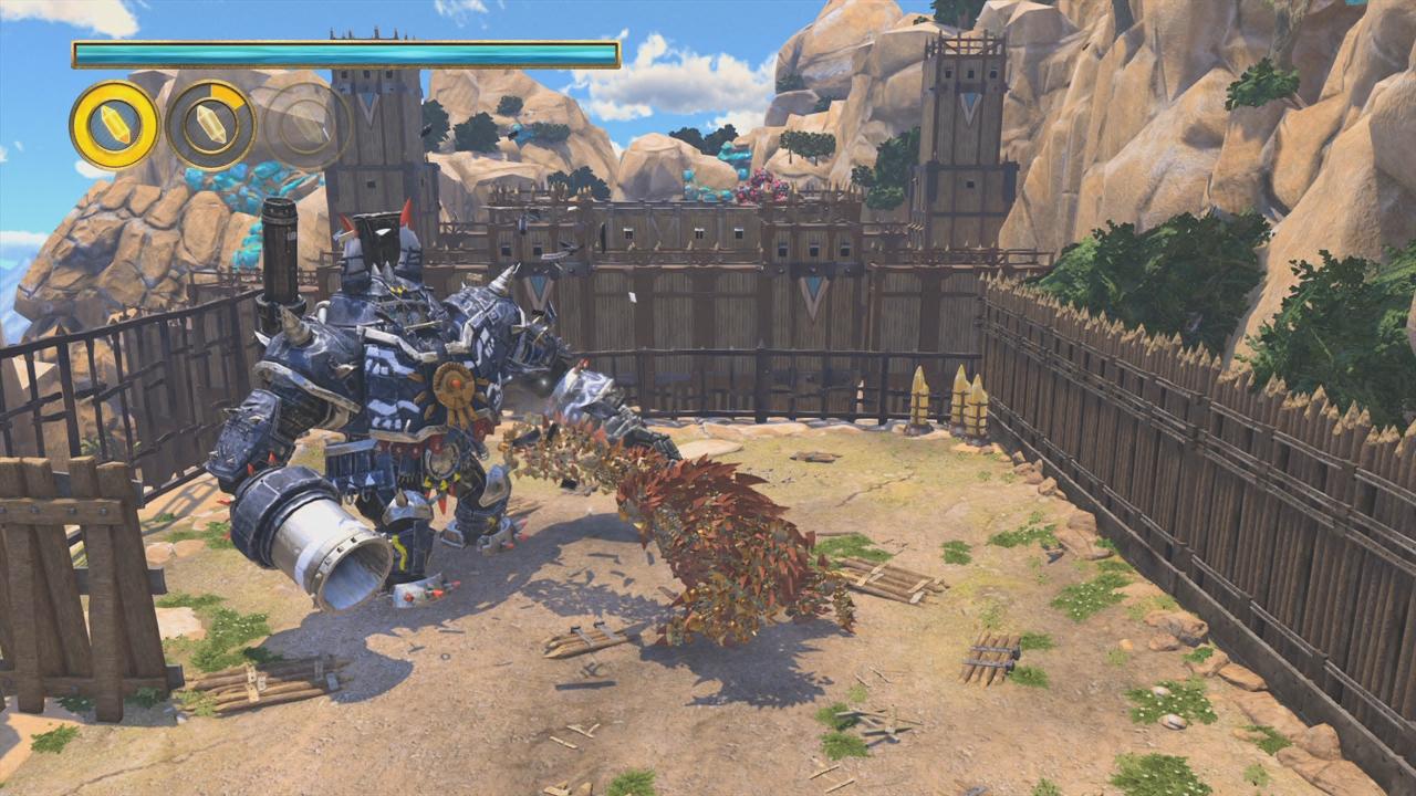 [22/11/2013] Als haushohes Monster bekommt Knack es mit ebenso großen Gegnern wie diesem Kampf-Mech zu tun.