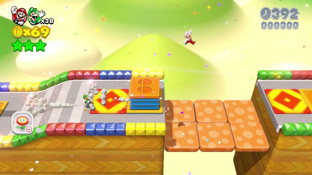 [29/11/2013] Super Mario 3D World im Test - Dieser Laufbild-Level erinnert an Super Mario Kart für SNES.