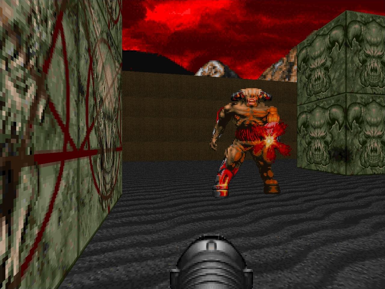 [26/11/2013] Furcht: Nur die Mutigsten kommen dem Cyberdemon derart nahe ... und müssen meist mit ihrem Leben zahlen. PC-Screenshot, aufgezeichnet via ZDoom Frontend