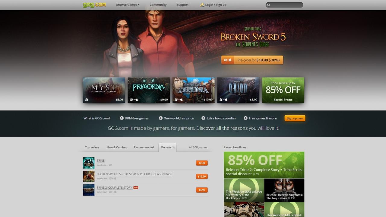 [10/12/2013] Die Plattform gog.com hatte sich einst das Aufmöbeln und den Vertrieb klassischer PC-Spiele auf dieFahne geschrieben - lockt mittlerweile aber auch mit günstigen, modernen Spielen.