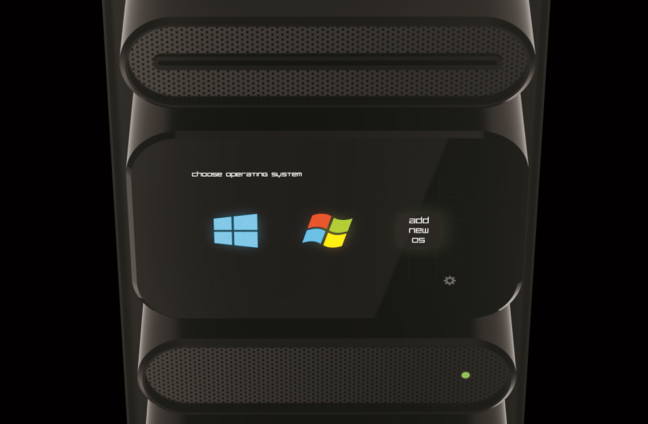[08/01/2014] Das Display zur Auswahl des Betriebssystems beim modularen PC-Konzept Razer Christine