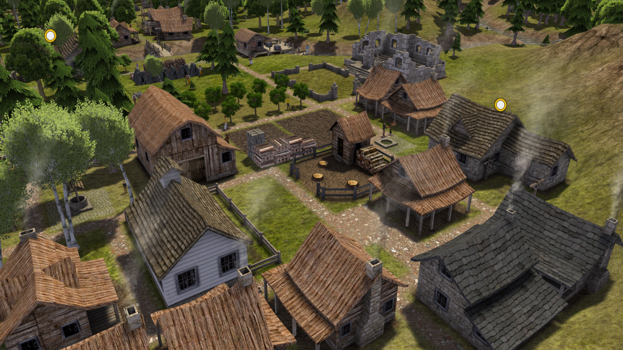 [21/02/2014] Banished: Aufsteigender Rauch aus den Hütten zeigt an, dass genügend Feuerholz vorhanden ist.