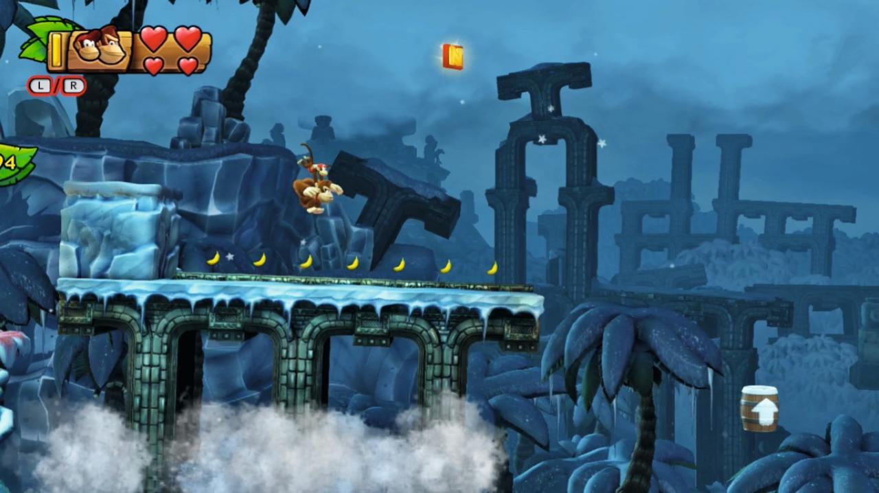 [17/02/2014] Passend zum Untertitel des Titels verbinden viele Levels das gewohnte Karibik-Flair der Donkey-Kong-Reihe mit eisigen Ideen. Da gefriert schon mal die Palme im Hintergrund.