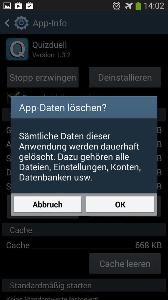 [25/02/2014] Quizduell - Cheat - Nur noch bestätigen und danach schaltet ihr den Flugmodus wieder aus und kehrt ins Quizduell zurück.