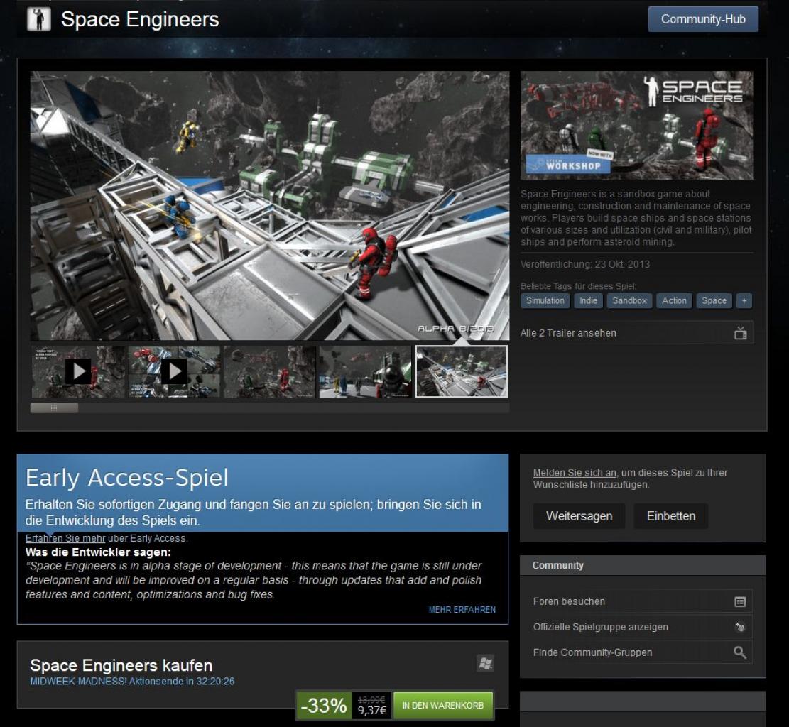 [19/02/2014] Die Early-Access-Shop-Seiten auf Steam enthalten einen deutlichen Warnhinweis, dass es sich bei dem verkauften Spiel um eine unfertige Version handelt (blauer Kasten).
