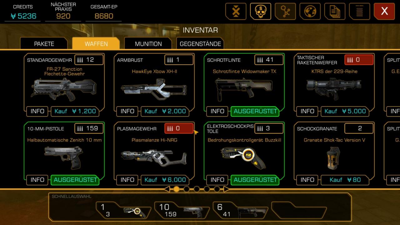 [21/03/2014] Im Item-Shop kauft ihr für Spielgeld neue Ausrüstung.
