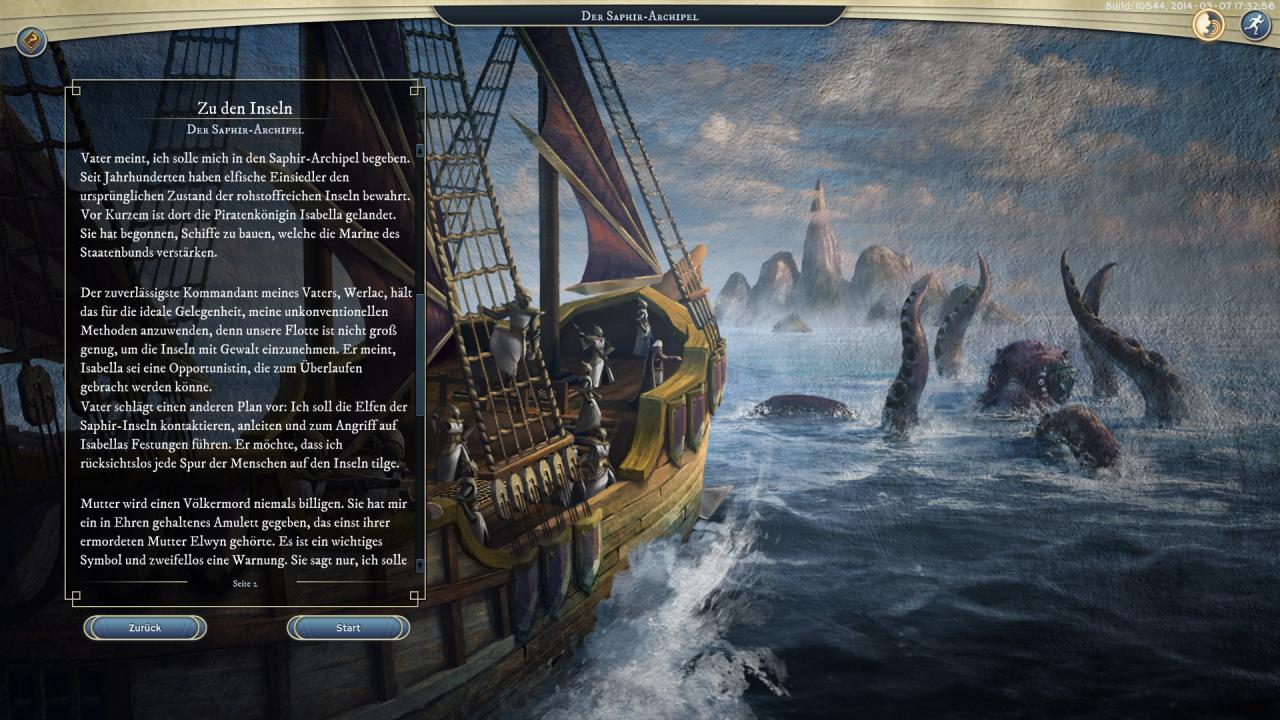 [26/03/2014] Seine Handlung erzählt Age of Wonders 3 in Standbildern, dazu gibt es vorgelesene Textkästen.