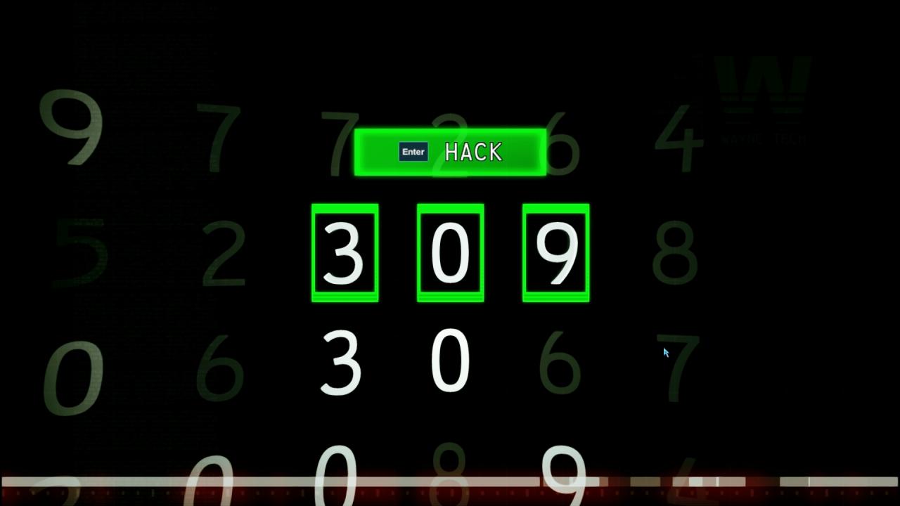[07/04/2014] An vielen Sicherheitstüren muss Batman in einem simplen Minispiel Zahlencodes knacken.