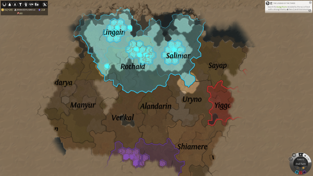[29/04/2014] Endless Legend: Wenn ihr die Karte weit herauszoomt, wird euer Herrschaftsbereich farbig dargestellt.
