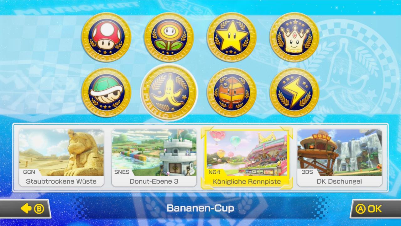 [15/05/2014] Die seit dem DS-Teil übliche Grand-Prix-Aufteilung in vier Cups à vier Rennen mit neuen Strecken und ebenso viele mit Retro-Pisten erwartet euch auch in Mario Kart 8.