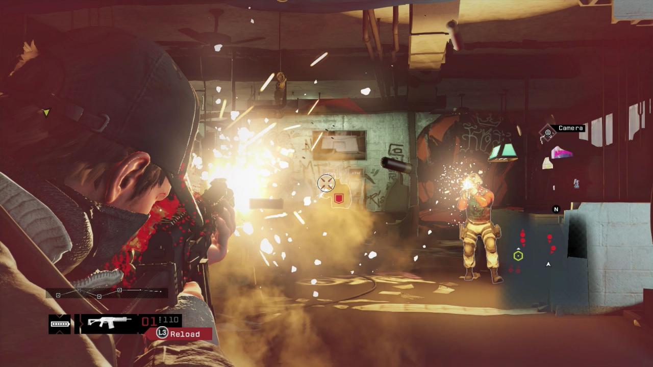 [26/05/2014] Die Fokus-Zeitlupe ist im Kampf gegen Polizisten und Söldner mit Körperpanzerung überlebensnotwendig. (PS4)