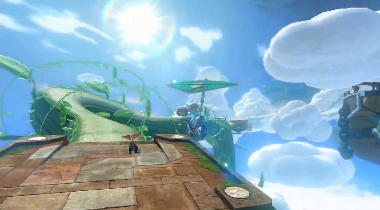 [16/05/2014] Auch in den Mario Kart-Spielen darf eine Himmelstrecke nicht fehlen. Aktuell brausen Wii U-Spieler in Mario Kart 8 durch die Wolken.