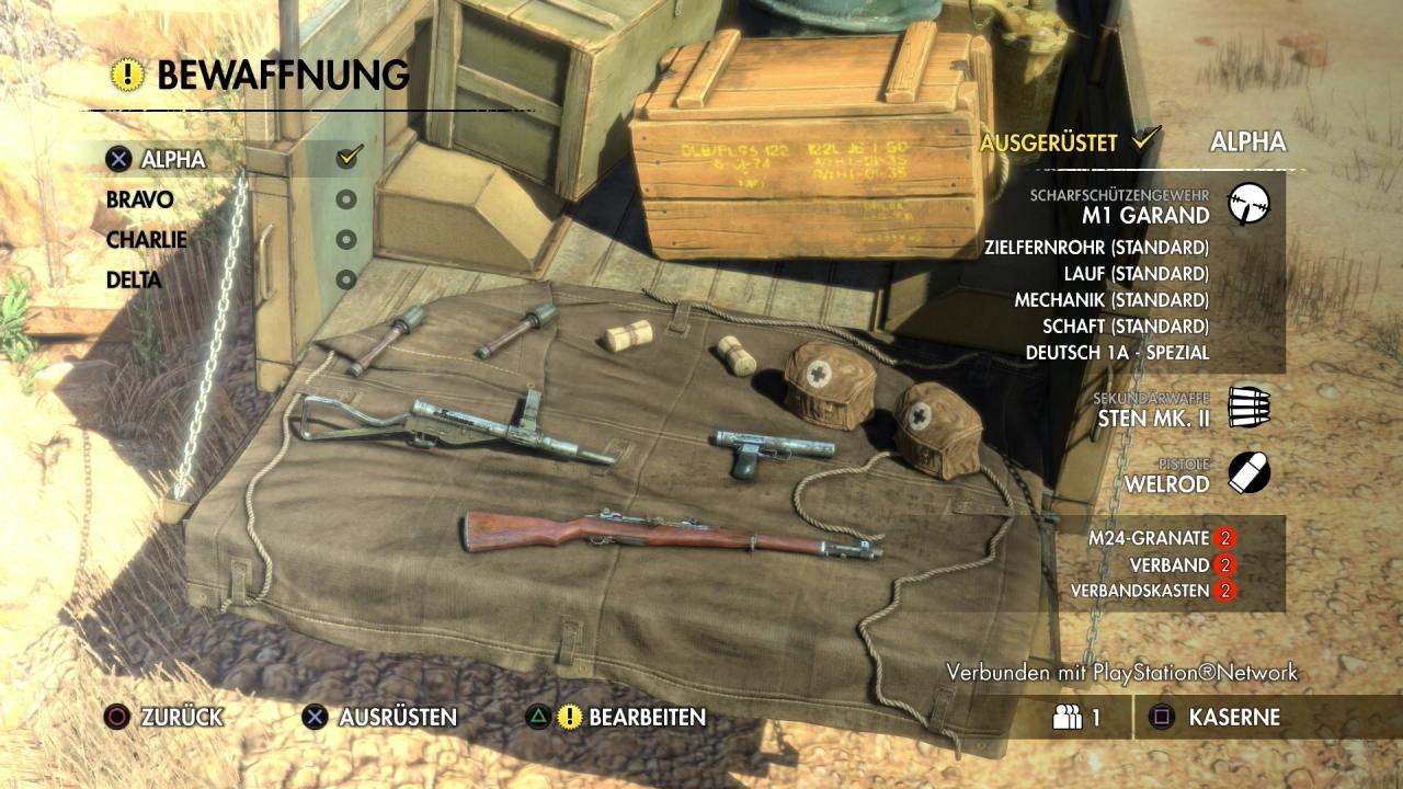[27/06/2014] Ihr könnt euer mitgeführtes Waffenarsenal anpassen und einzelne Teile wie etwa Visiere der Scharfschützengewehre modifiieren. (PS4)