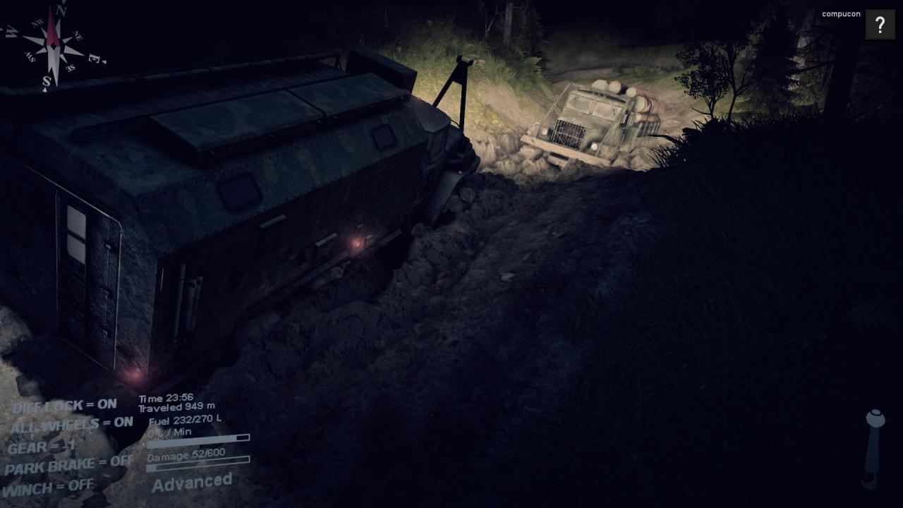 [18/06/2014] Spintires bietet einen hübschen übergangslosen Tag- und Nachtwechsel. Für diesen Holzlaster geht nichts mehr. jetzt ist freischleppen angesagt.