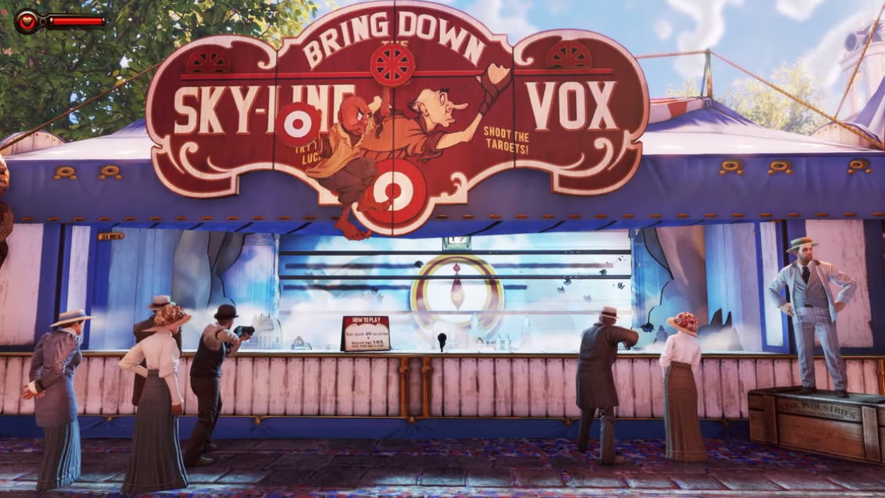[14/07/2014] Auf dem Jahrmarkt in Bioshock: Infinite können wir in Minispielen unsere Fähigkeiten unter Beweis stellen. Dafür müssen wir zum Beispiel eine Pappfigur-Frau mit einem Baby im Arm vor dem Teufel retten, der sich merkwürdigerweise in ihr Wohnzimmer geschlichen hat, oder auch einige Mitglieder der verhassten Vox Populi mit einem gezielten Schuss von der Skyline holen. Wer sich aber als Gewinn einen Teddybären erhofft, wird enttäuscht - auf euch warten nur ein paar Münzen.