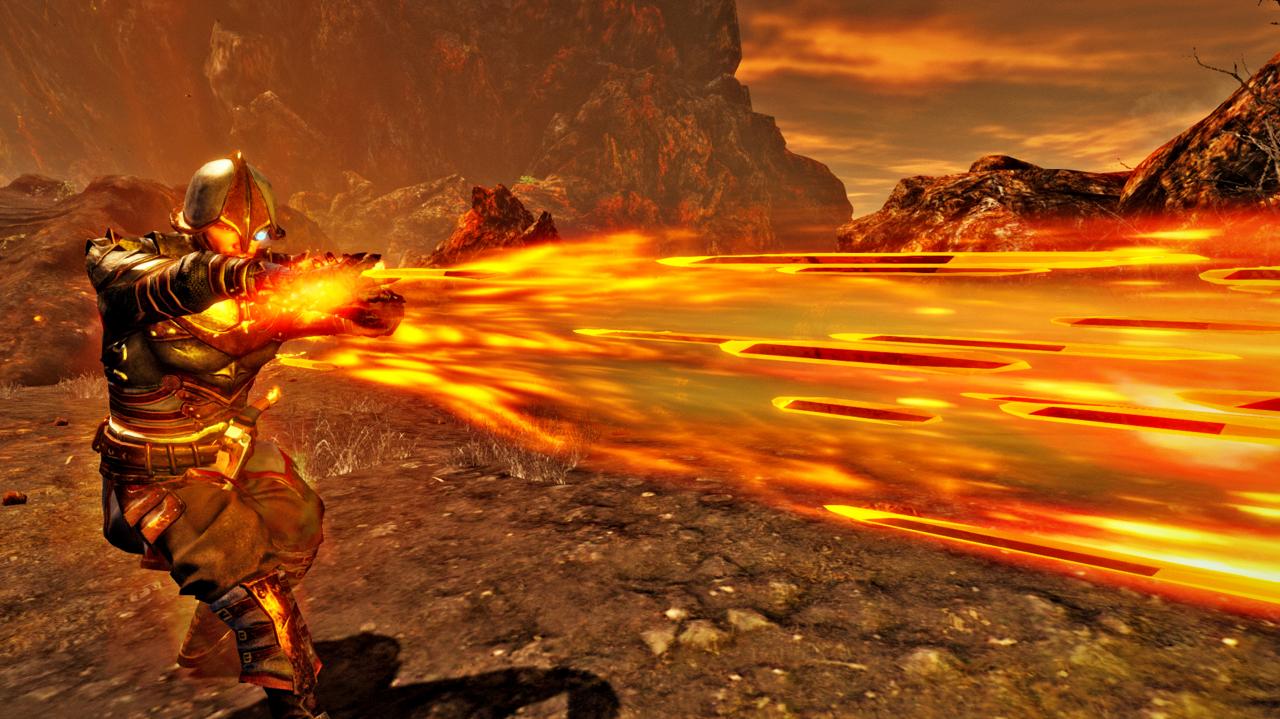 [25/08/2014] Als Mitglied einer von drei starken Gemeinschaften in Risen 3 stehen uns mächtige Zauber, wie hier die Flammenfaust der Wächter, zur Verfügung.