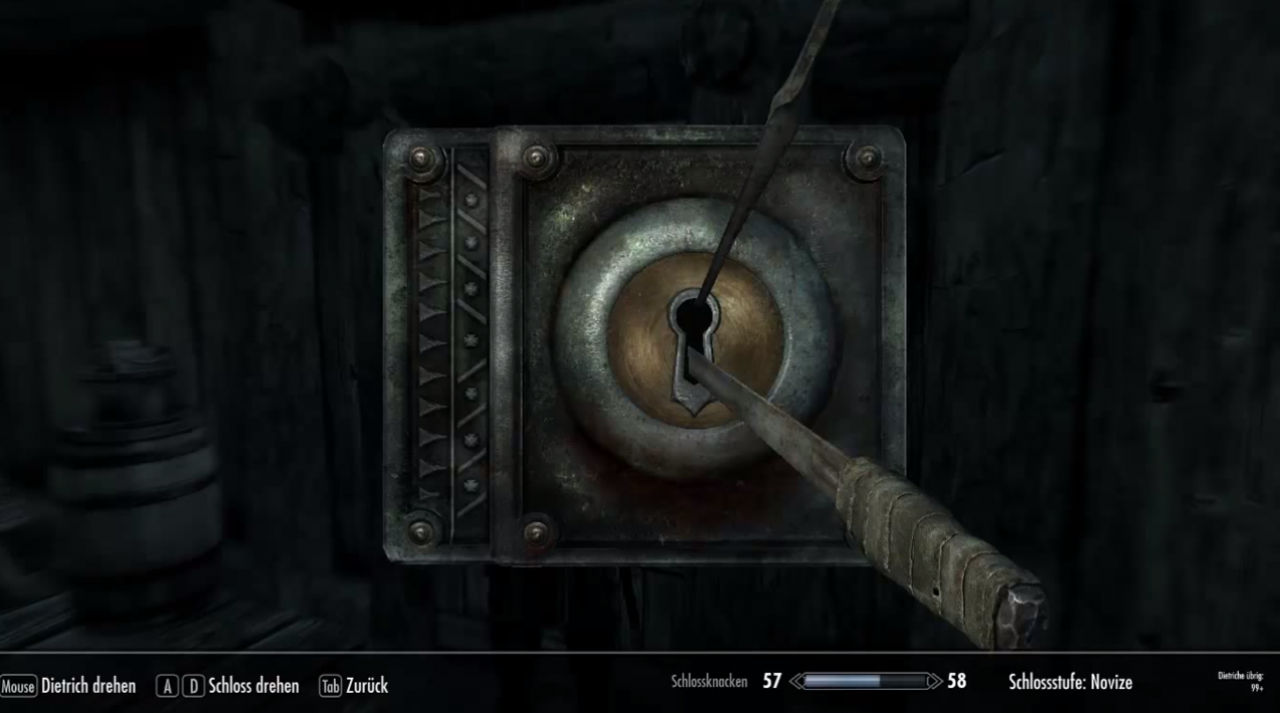 [11/08/2014] Auch im mittelalterlichen Skyrim war das Knacken von Schlössern ein großes Thema. Mit Messer und Dietrich bestückt, versuchen wir, wirkliche jede Tür und Truhe zu öffnen.